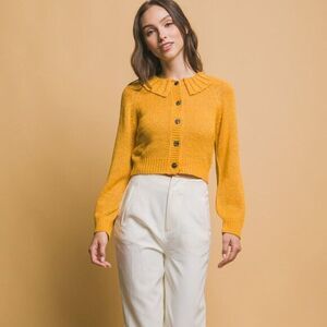 Yellow Short Collard Sweater‎